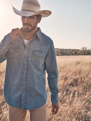 Wrangler® Men's Classic Denim Western Snap Shirt - Light Wash