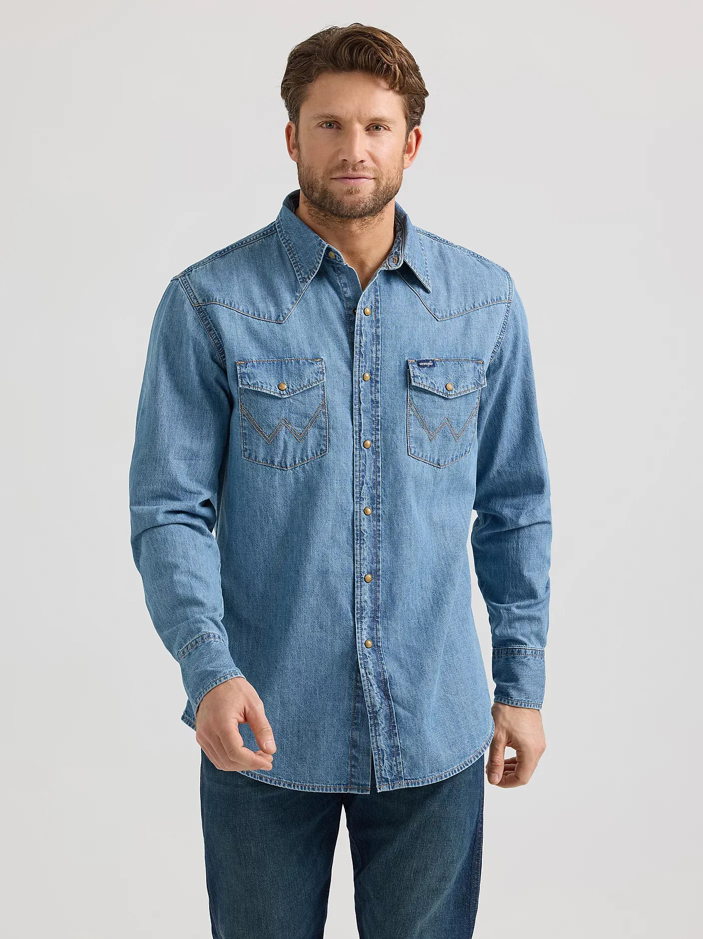 Wrangler® Men's Classic Denim Western Snap Shirt - Light Wash