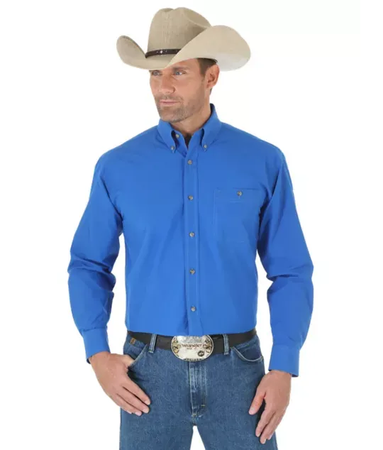 Wrangler Men's George Strait Long Sleeve Shirt Blue