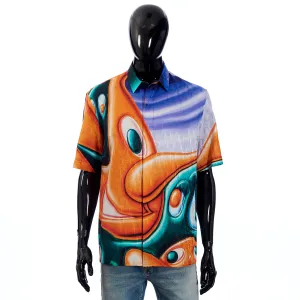 x KENNY SCHARF Short-Sleeve Shirt Oblique Cotton/Silk Jacquard