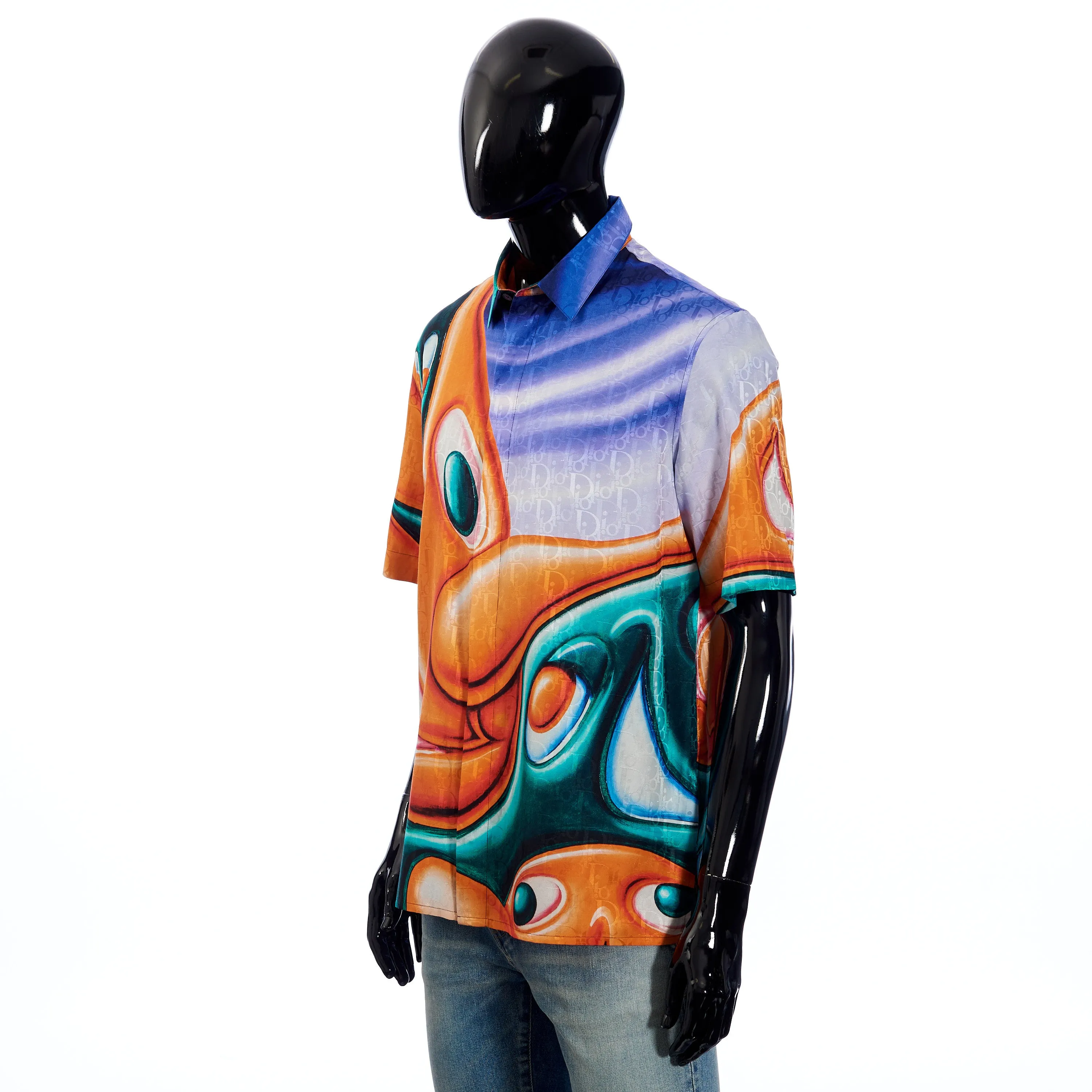 x KENNY SCHARF Short-Sleeve Shirt Oblique Cotton/Silk Jacquard