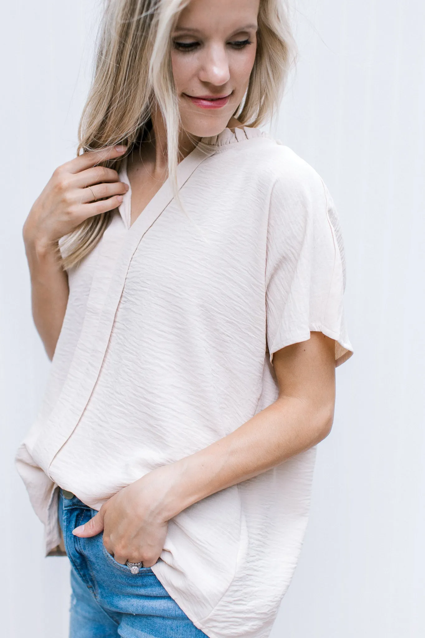 X Pleats and Ruffle Top