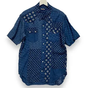 [XL] Kapital Indigo Dye Pattern Patchwork Linen S/S Shirt
