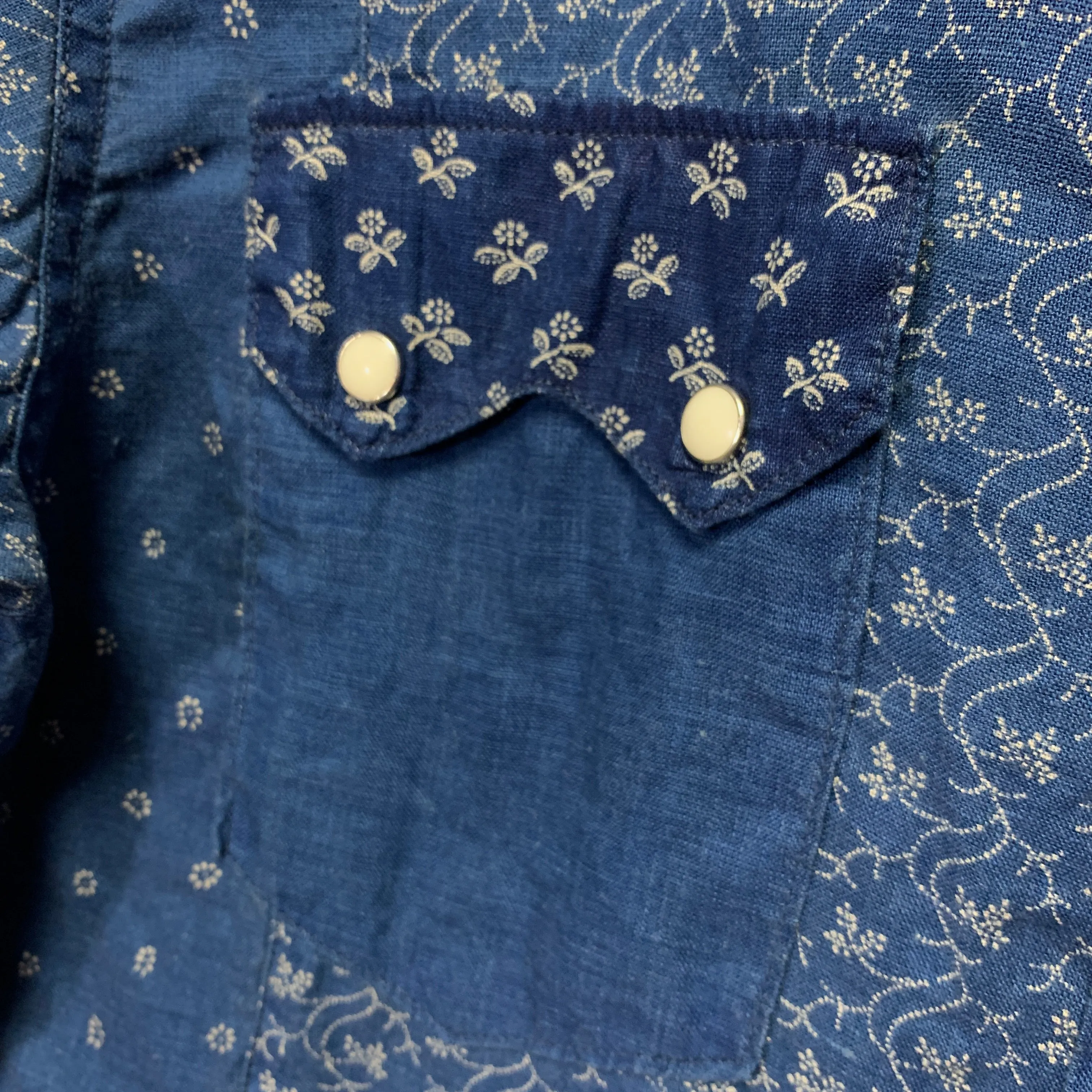 [XL] Kapital Indigo Dye Pattern Patchwork Linen S/S Shirt