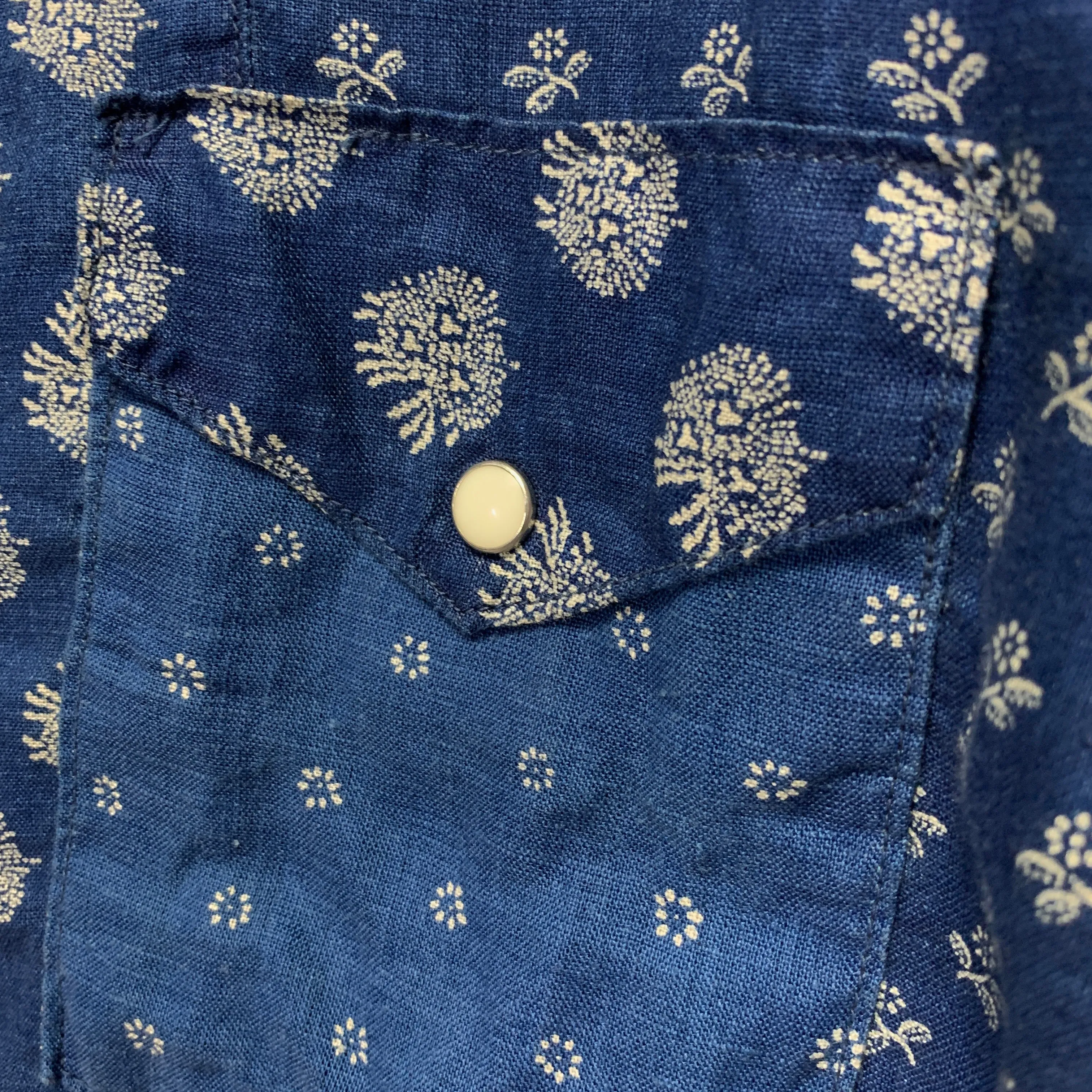 [XL] Kapital Indigo Dye Pattern Patchwork Linen S/S Shirt
