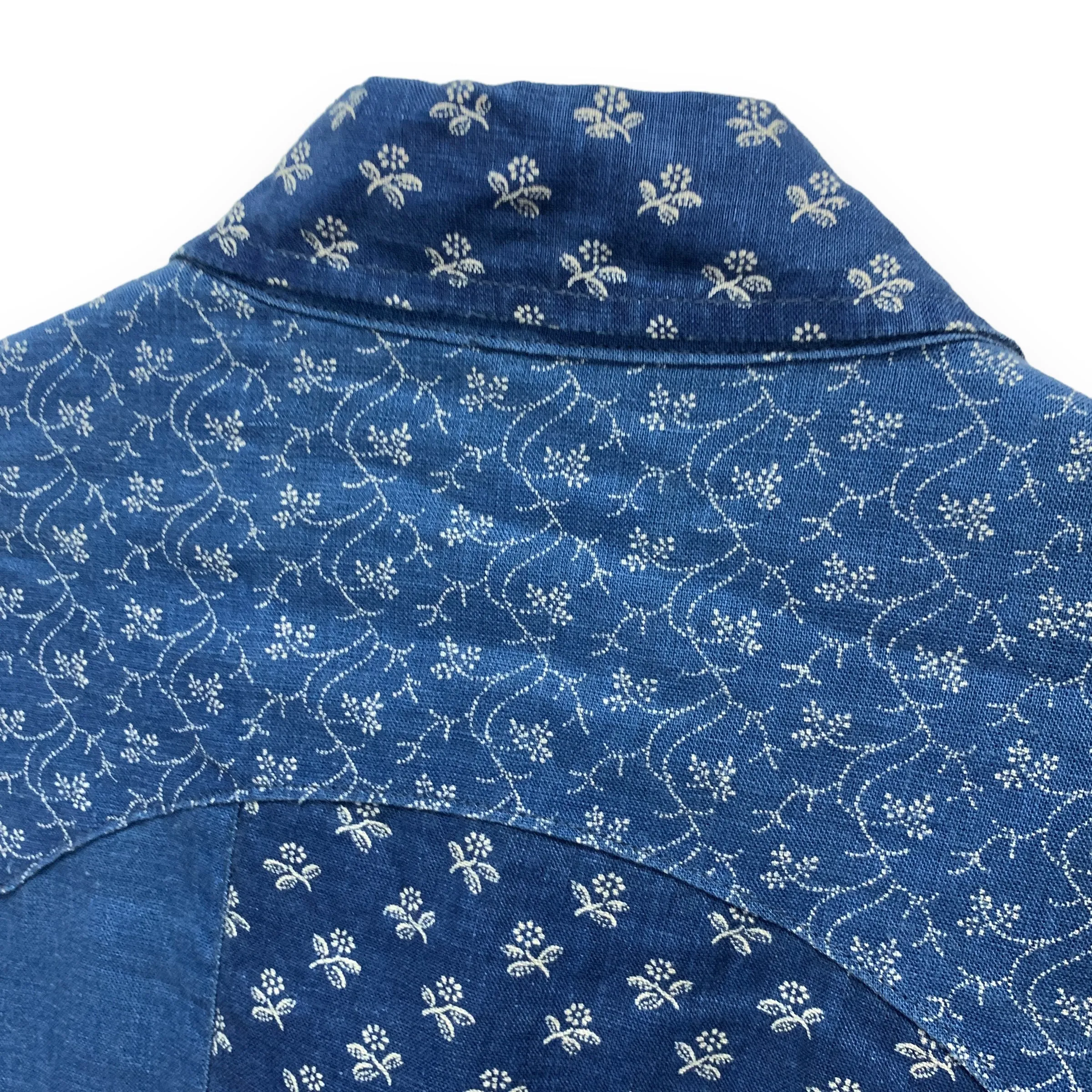 [XL] Kapital Indigo Dye Pattern Patchwork Linen S/S Shirt