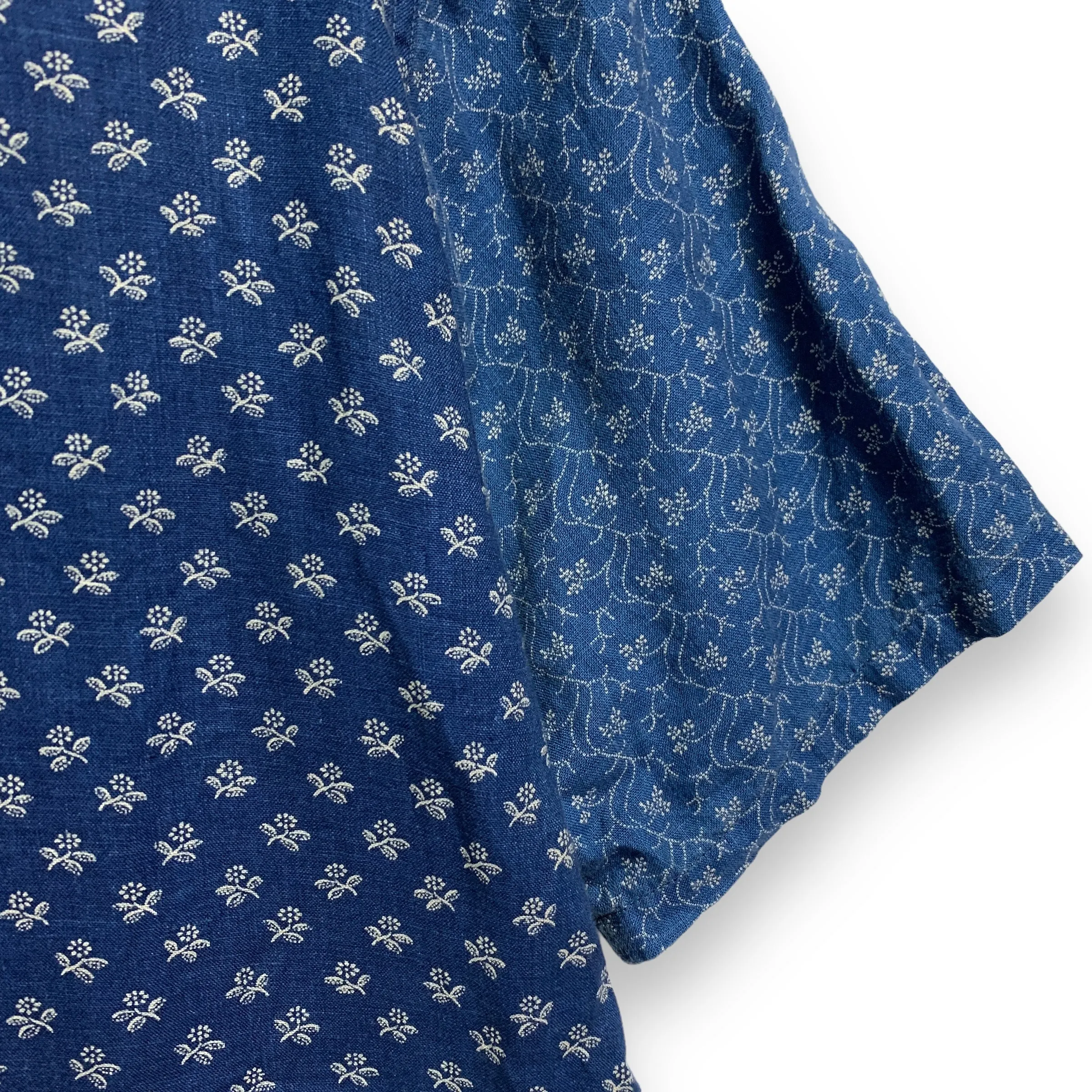 [XL] Kapital Indigo Dye Pattern Patchwork Linen S/S Shirt