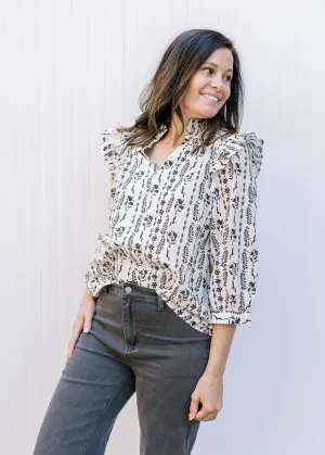 XZ Ivory and Black Graphic Floral Top