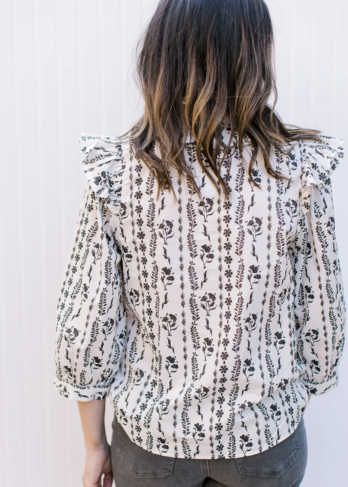 XZ Ivory and Black Graphic Floral Top